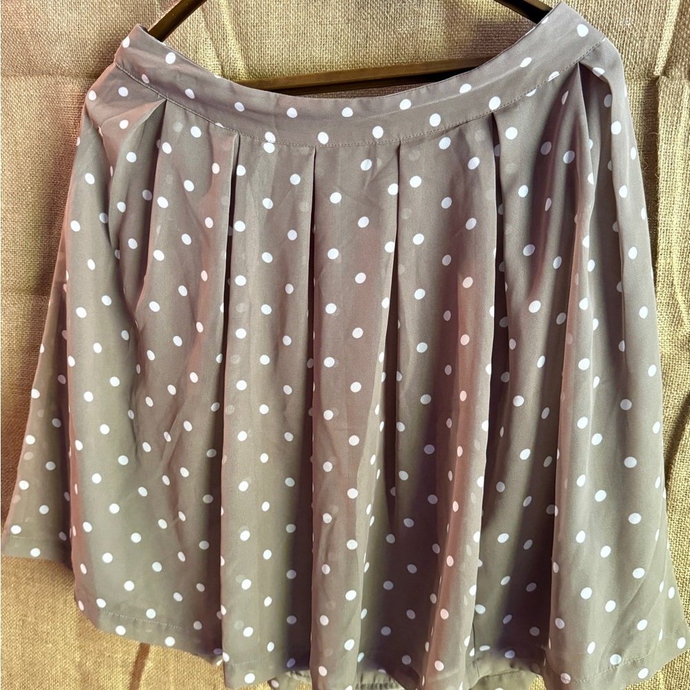 H&M Brown and White Polkadot Pleated Midi Skirt Casual